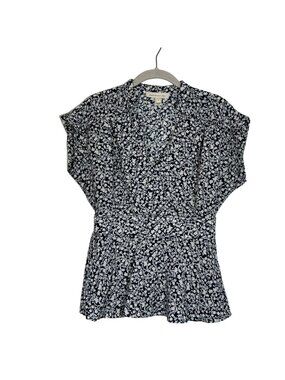 Monteau LA Women's Floral Cap Sleeve Top in Blue / White - Size Medium